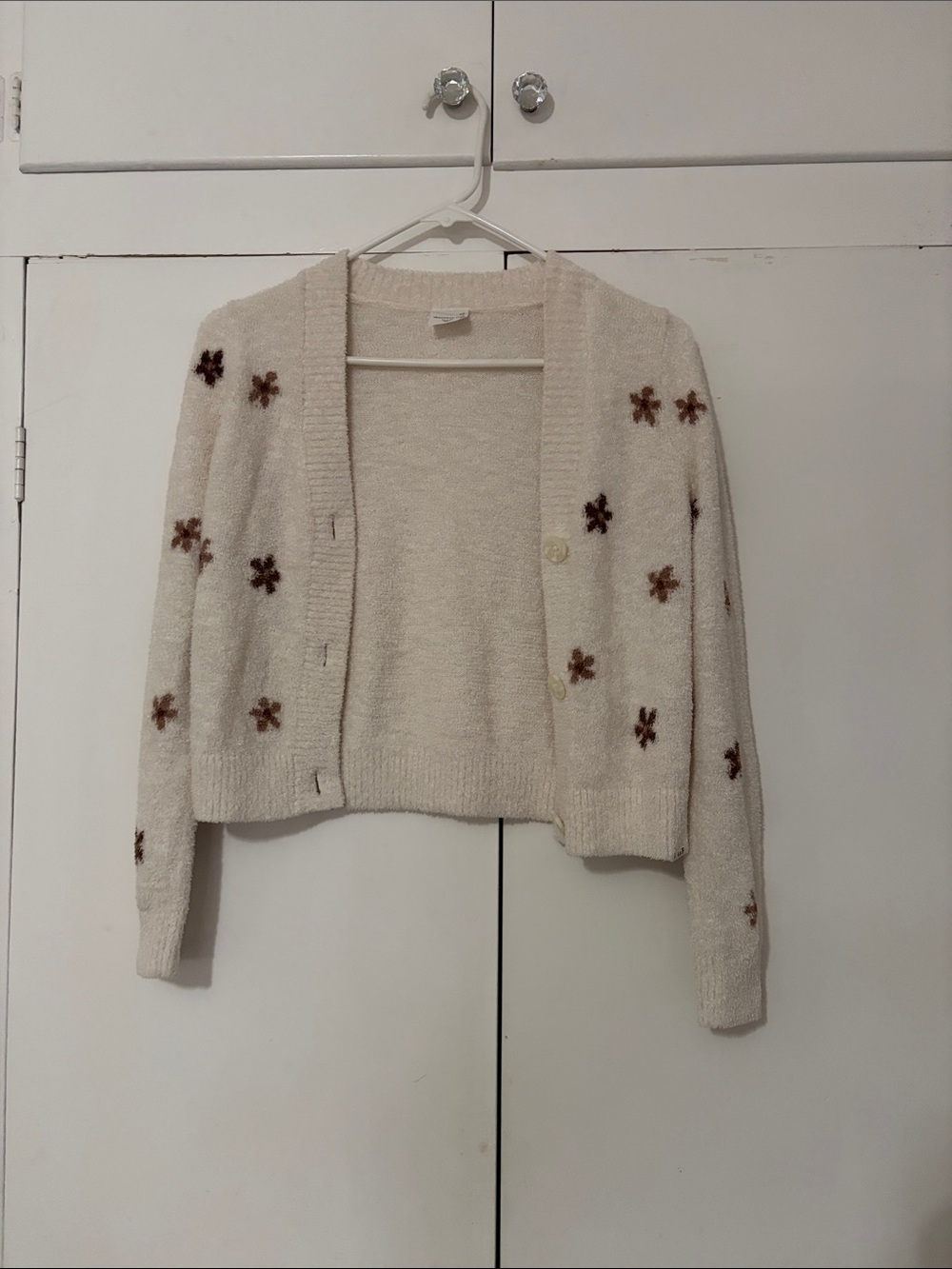 abercrombie kids Cream Cardigan with Brown Floral Motif